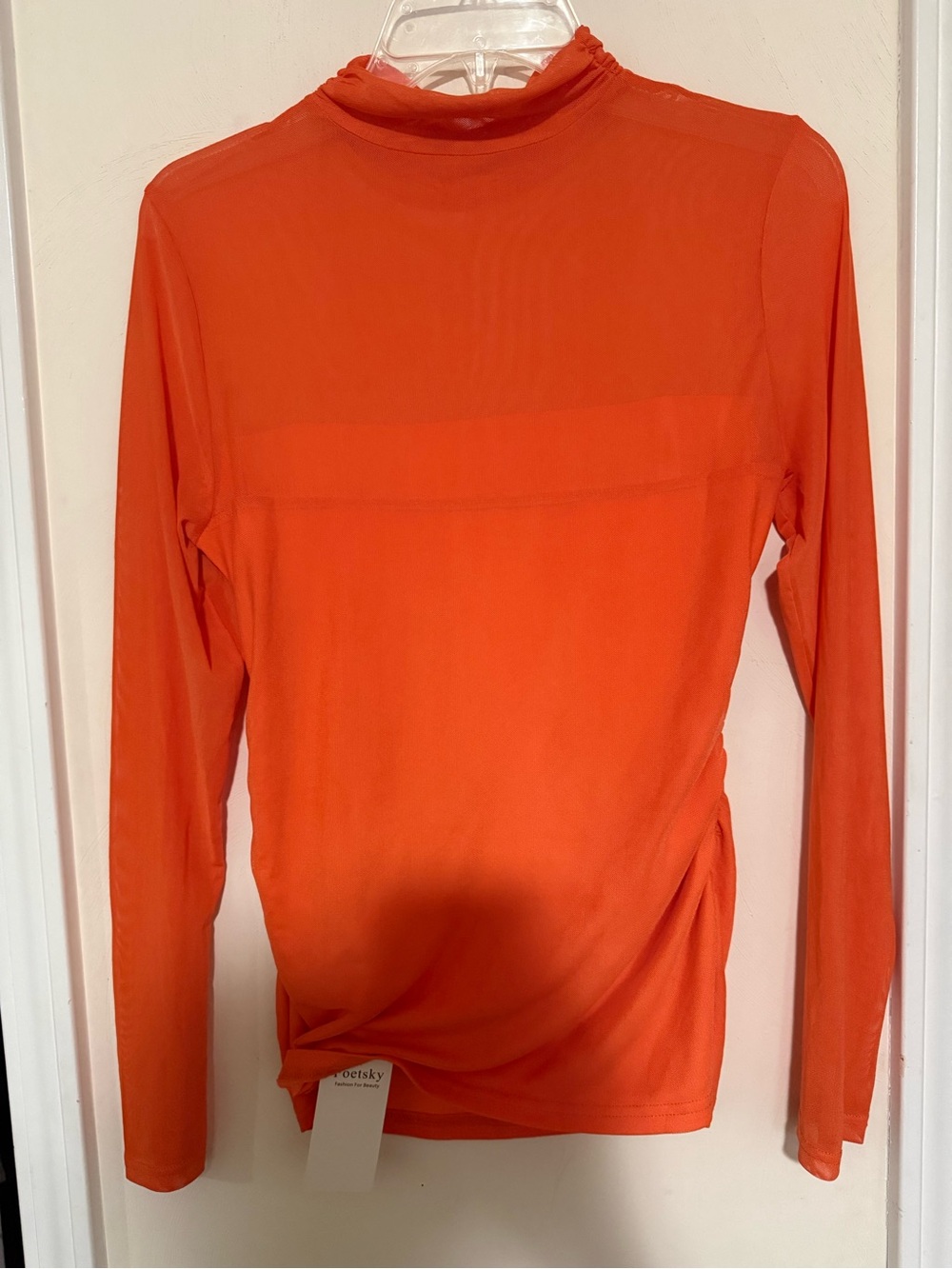 Poetsky Sheer Orange Long Sleeve Mock Neck Top